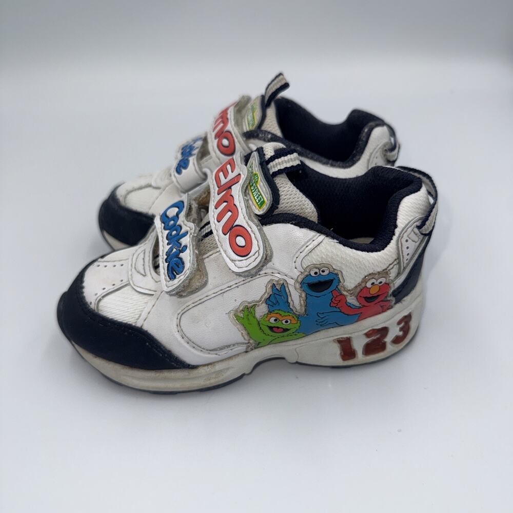 Vintage Sesame Street Elmo & Cookie Monster Kids Sneakers White US Size 8